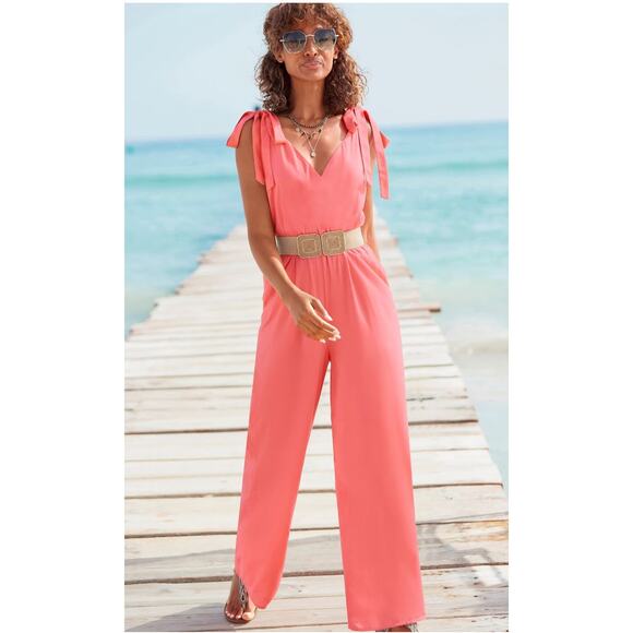 Lascana Women's Size 10 Pink Tie shoulder One Piece Jumpsuit - Picture 1 of 6
